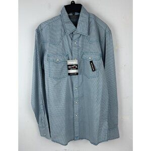 NWT Wrangler Shirt Mens Sz M Blue 20X Competition Advanced Comfort Pearl Snap